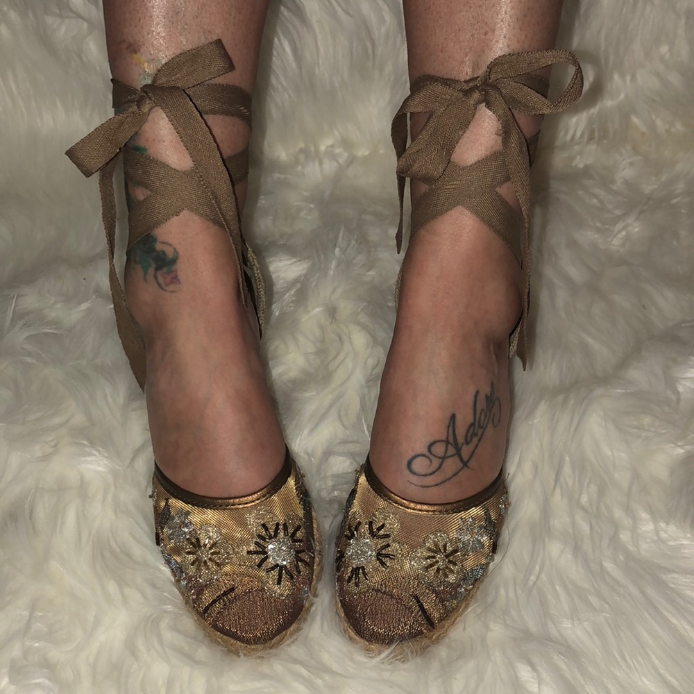 Vintage beaded wedge espadrilles